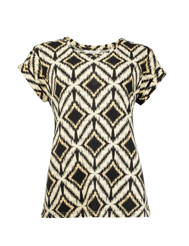 NED T-shirt brisia plain ikat zwart