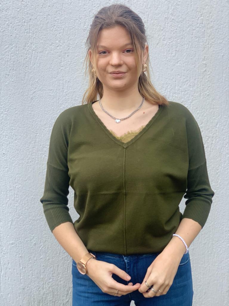 Freequent jone trui olijfgroen