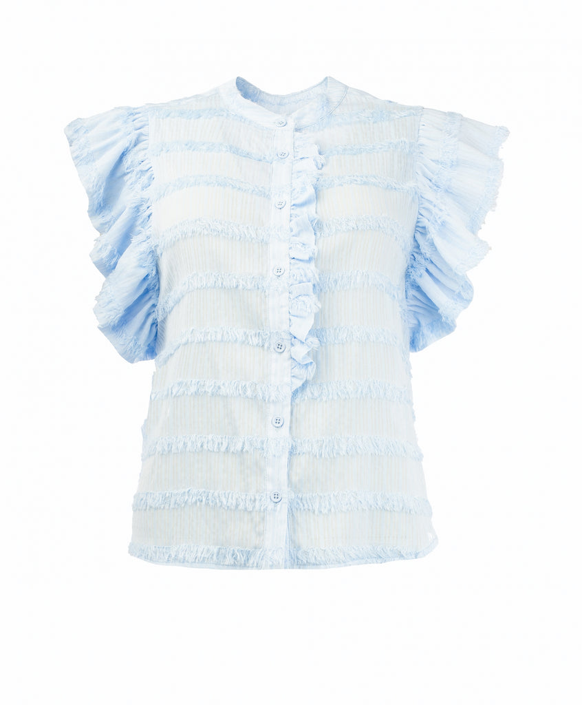 NED top saruma sl-rmh fringe licht blauw