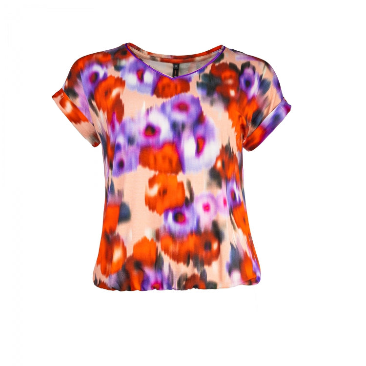 NED top Nox-P SS Red Blurred Flowers Tricot