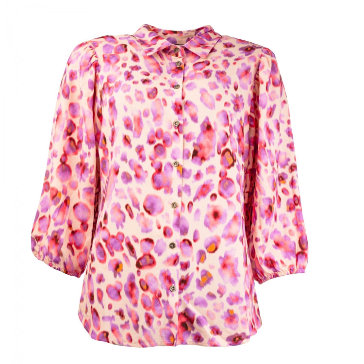 NED blouse Mayliera 3/4 Beige Cheetah Print Linnen
