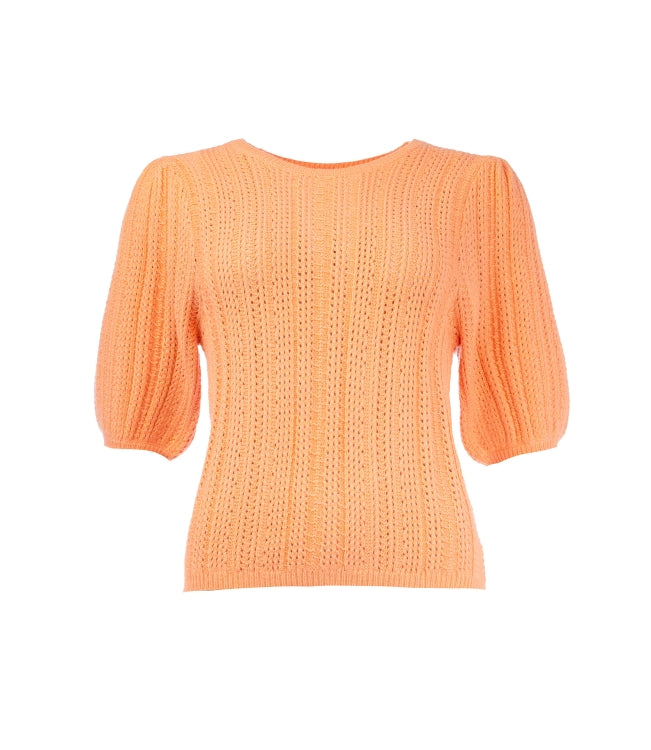 NED top birch ss-rmb viscose lurex oranje