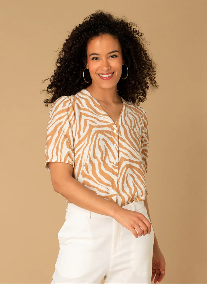 Ivy Beau top mieke bruin/multi color