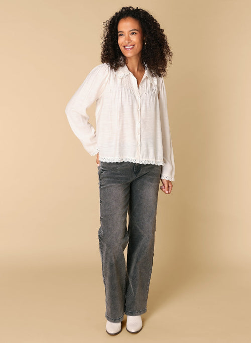 Damesblouse wit lange mouwen