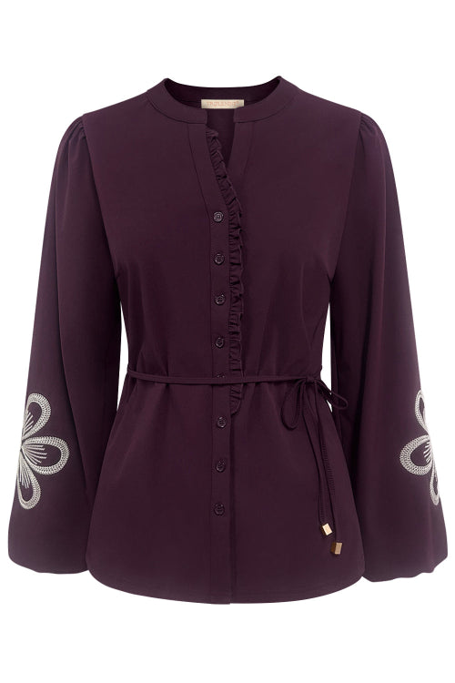Triple nine travel blouse dames emroidery flower purple