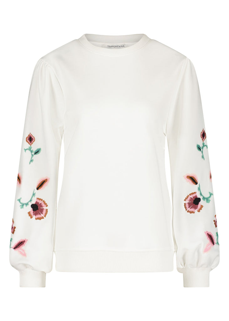 Tramontana sweater puff shoulder flower off-white