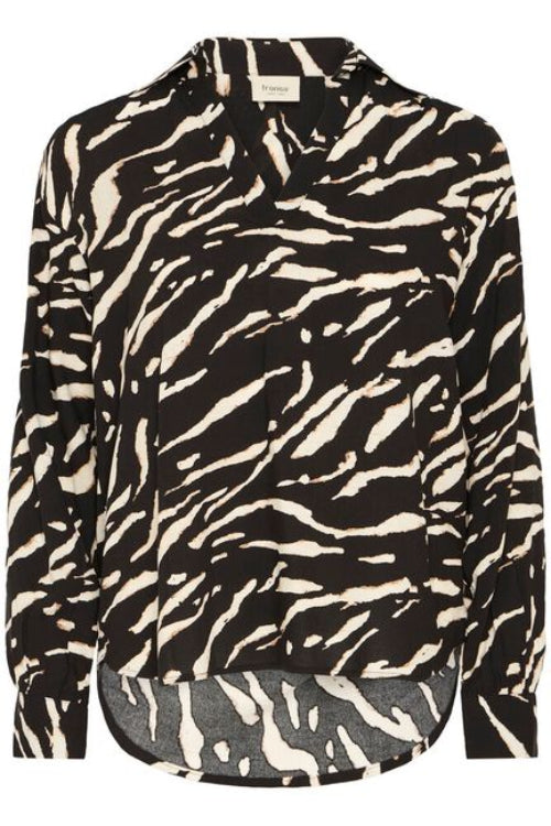 Fransa_Blouse_Damesmode_Flowy_Zwart_Beige