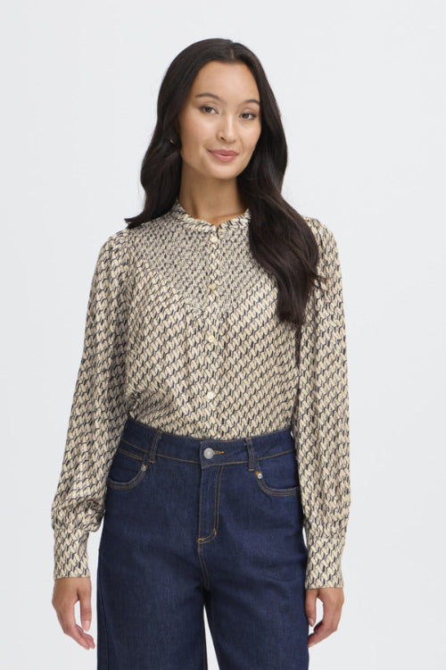 Fransa natalia blouse grijs zwart print