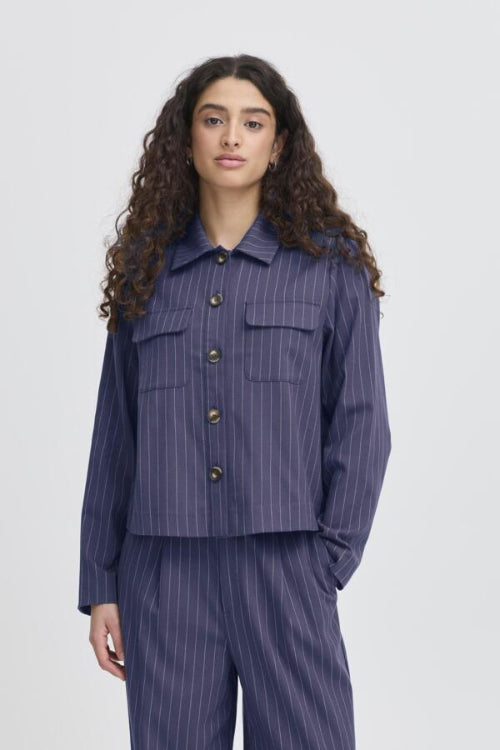 ichi jas blouse blauw krijtstreep