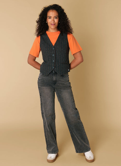 Ivy-beau-gilet-zwart-oranje-gestreepd