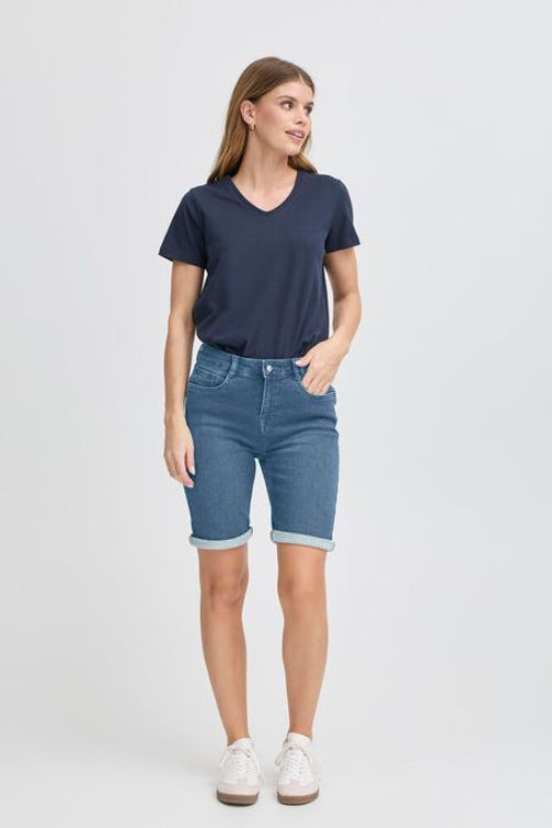 Korte dames broek denim blauw fransa
