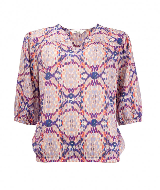 NED top sus cap ikat krinkle viscose paars