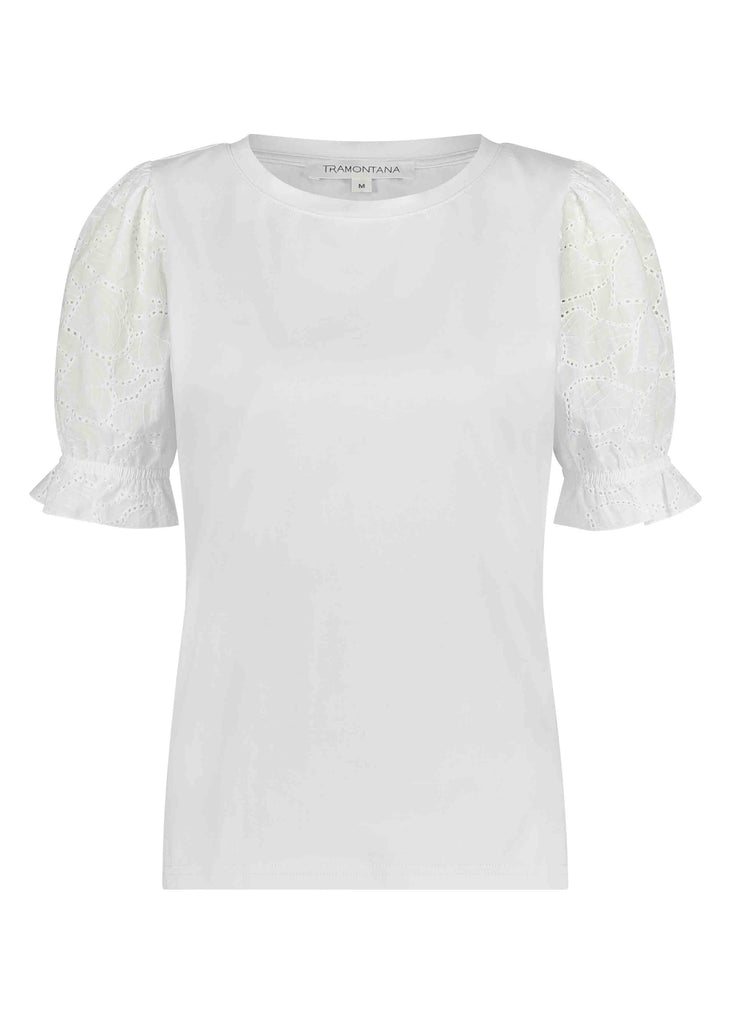 Tramontana top embroidery s/s wit