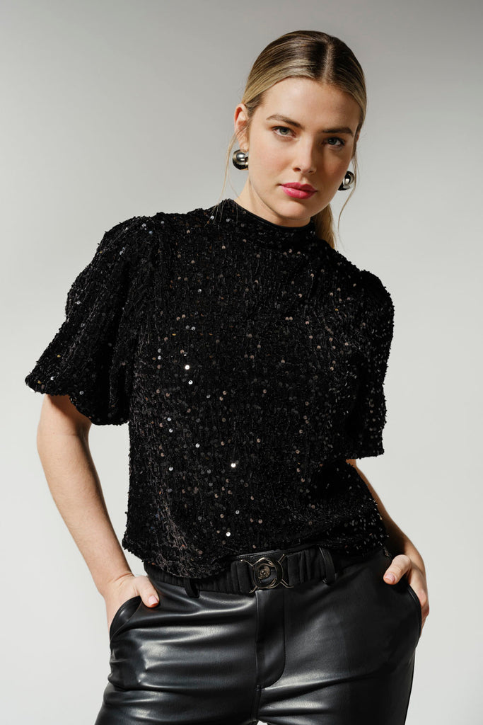 Tramontana top sequins zwart