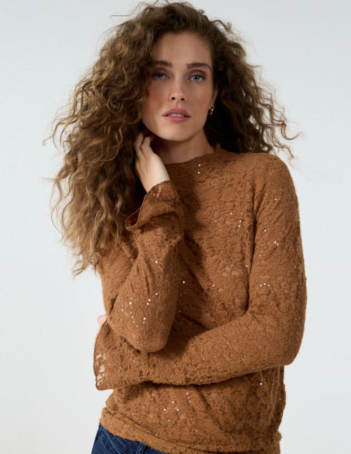 Tramontana-flared-cuff-lace-top-bruin