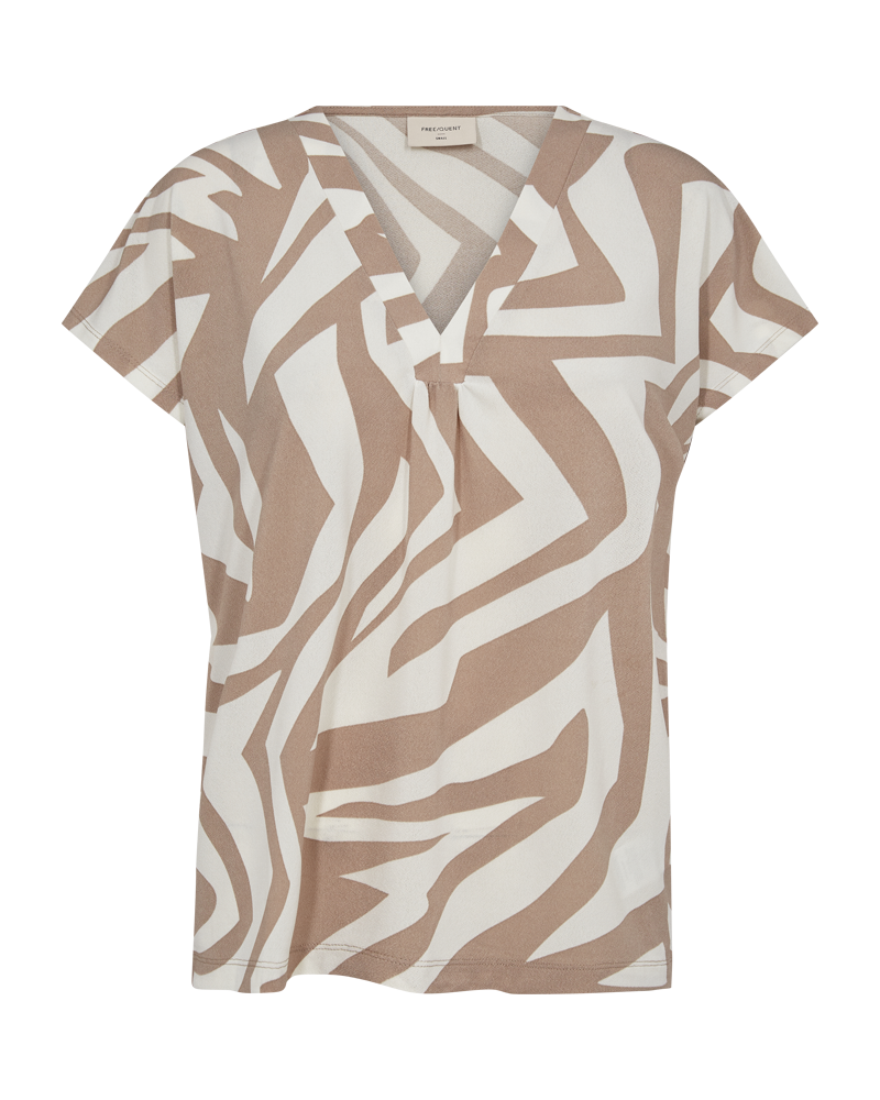 Freequent t-shirt floi taupe offwhite