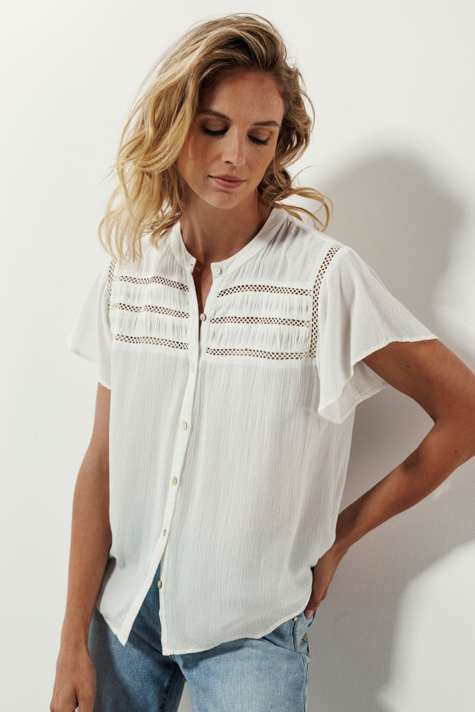 Tramontana blouse tapes detailed off white