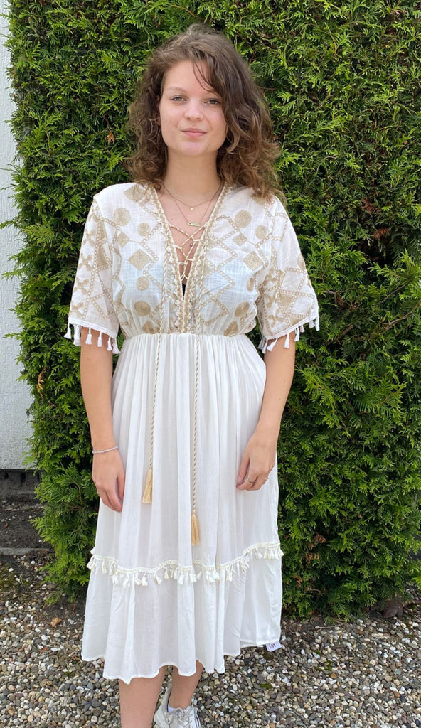 Jurk boho goud offwhite