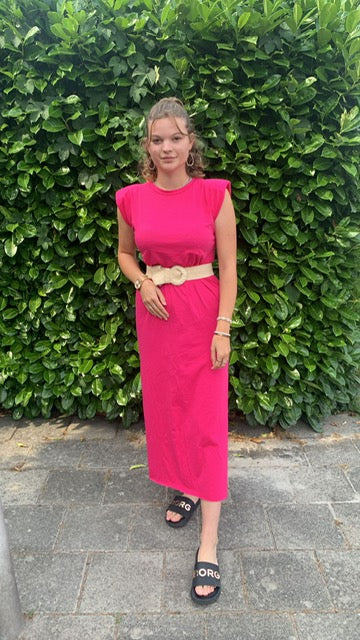 Naïf tricot jurk schoudervulling roze