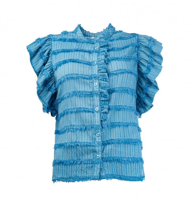 NED top saruma sl-rmh fringe blauw