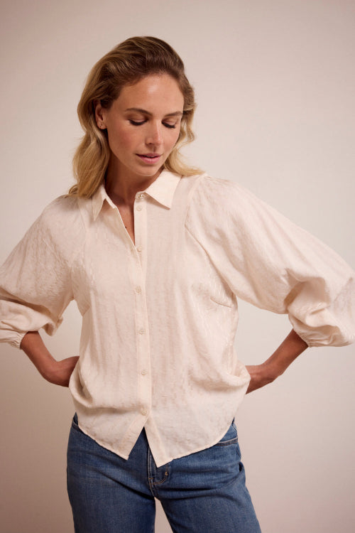Tramontana creme blouse puff sleeve stone